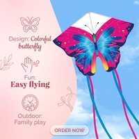 Cerf-volant en polyester pour enfants, facile à assembler, écologique, réutilisable, durable, pour l'extérieur, bleu, rose, en forme d'étoile et de papillon, pour le parc, les week-ends et les loisirs