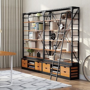 Librería Industrial, Estantería Alta de Metal con 5 Niveles y Escalera para Librería - Product Image 3
