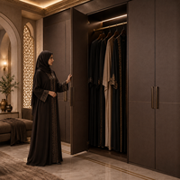 Armoire en bois sur mesure, armoire intégrée, cadre en aluminium, porte en verre, porte battante, du sol au plafond, pleine hauteur, pour chambre à coucher