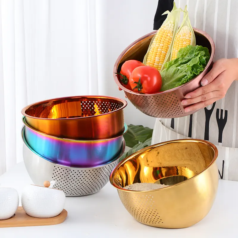 Buyer Star Kitchen Utensils Round Stainless Steel Washing Drain Basket Washing Rice Sieve Filter Basket