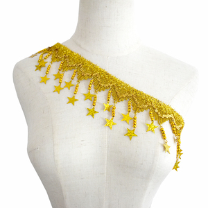 Ruban de couture dentelle à franges, 8.5cm, 1 pièce, RC008, accessoires de couture de scène, bricolage fait à la main, pompon perlé, étoile, paillettes - Product Image 6