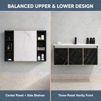 Ensemble de meubles de salle de bain en marbre, armoire flottante en aluminium nid d'abeille avec lavabo, vasque en céramique, étagère ouverte à trois couleurs
