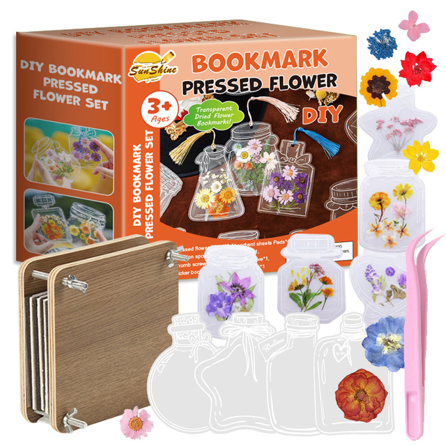 DIY Dried Flower Bookmarks Craft Clear Drift Bottle Bookmark Art Handcraft Play Flower Press Tool Kit