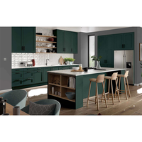 Mobili da cucina Balom Modern Farmhouse verde foresta stile Shaker con isola, scaffalature aperte, chiusura ammortizzata, in compensato, RTA, personalizzabili