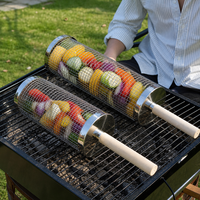 Panier de cuisson rotatif pour barbecue en acier inoxydable 304 avec couvercle rabattable breveté, rotation à 360°, sans brochettes, crochet anti-brûlure, pour barbecue au charbon de bois