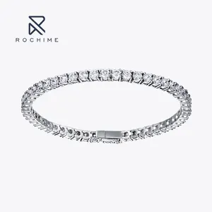 Rochime Fashion Super Shiny Silver Gold Plated Cubic Zirconia Tennis Bracelet Ladies Engraveable Fine Jewelry Bracelet