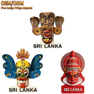 Ensemble d'aimants de réfrigérateur en résine imprimés UV, motif masque traditionnel du Sri Lanka, souvenir culturel et décoration intérieure - Product Image 1
