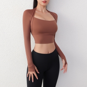 Ropa de Yoga con Relleno en el Pecho, Top Corto de Secado Rápido para Correr, Top de Entrenamiento Ajustado, Sexy y Moldeador, Manga Larga Deportiva - Product Image 2