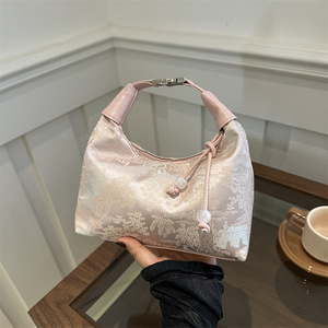 Nuova Borsa a Secchiello Mezzaluna in Poliestere Stile Cinese Ricamata con Chiusura a Cerniera da Donna, Collezione Estiva 2025, Modello Niche Antico Portatile - Product Image 2