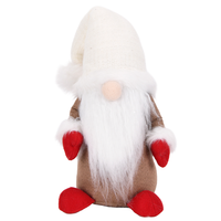 Bonnet en tricot crème, poupée gnome de Noël en peluche assise avec bottes en feutre rouge et bordure en fourrure pour la décoration d'étagère de chambre d'enfant