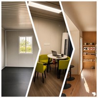 Maison préfabriquée en conteneur, résistante aux intempéries, avec aspect bois, portes et fenêtres en verre, pour habitation, bureau ou résidence temporaire