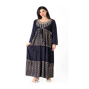 Everyday Modest Cotton Dress for Muslim Women <b>Plus</b> <b>Size</b> Breathable Comfortable with Front Yoke Embroidery Relaxed Fit Daily Wear - Product Image 1