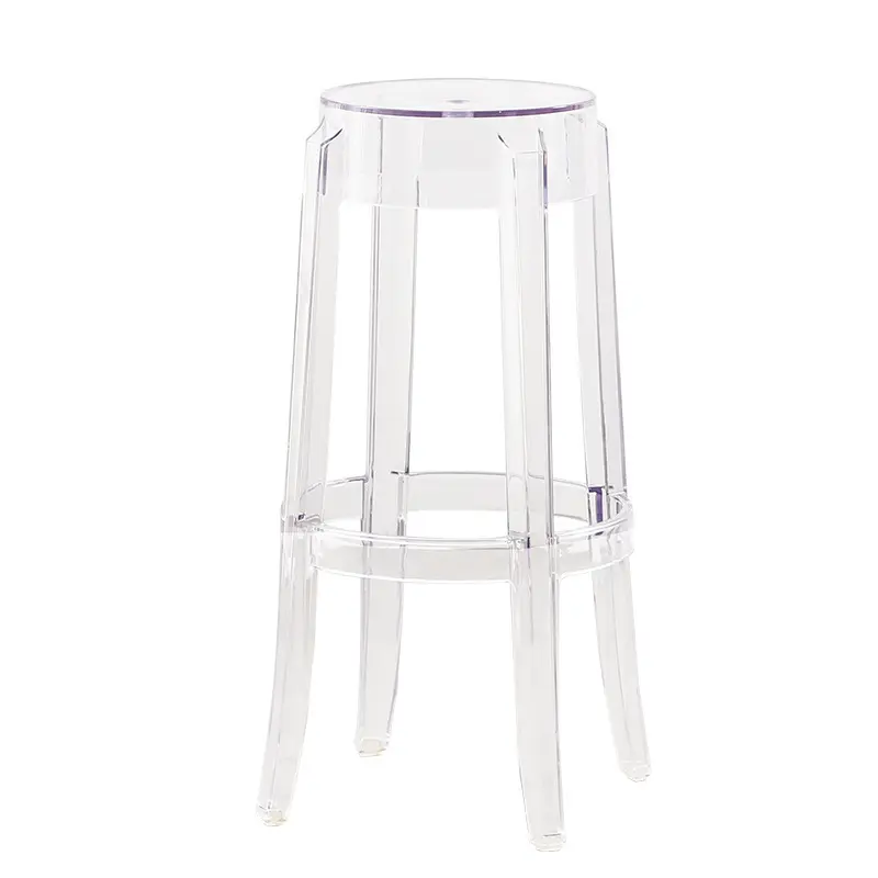 Nordic Light Luxury Plastic Transparent Bar Stools Thickened Stackable Clear Round Stool Living Room Bench Dining Acrylic Chair