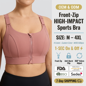 <span class=keywords><strong>Reggiseno</strong></span> Sportivo <span class=keywords><strong>con</strong></span> Zip Frontale ad Alto Supporto, Taglie Forti, Modello Racerback, Traspirante, Push-up <span class=keywords><strong>con</strong></span> <span class=keywords><strong>Spalline</strong></span> Regolabili per Donna - Product Image 1
