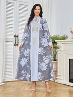 Robe longue maxi en maille florale perlée et pailletée pour femmes musulmanes de Dubaï, à manches longues, Abaya Kaftan modeste, pour mariage et fête, vêtements islamiques