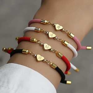 All'ingrosso braccialetto intrecciato a forma di cuore di amicizia milano in oro placcato in acciaio inox A-Z 26 lettere iniziali braccialetto per le donne degli uomini - Product Image 3