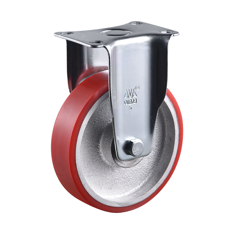 VIMA 3 4 5 Inch Fixed Caster Wheel Red PU Iron 200kg 250kg 300kg Castor Machine Wheels Medium Duty Caster for Trolley Cart