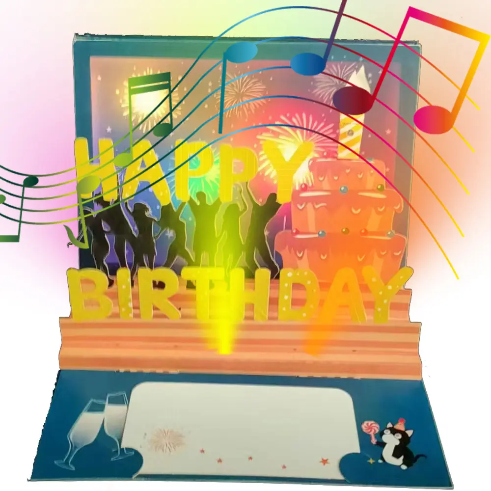 Креативные поздравительные открытки с днем рождения красочный выключатель света Праздничная Музыка 3D поздравительная открытка