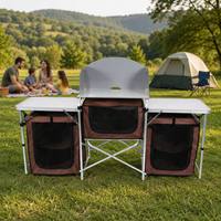Tragbarer Camping-Küchentisch Klappbare Outdoor-Kochstation mit Aufbewahrungstaschen für Camping