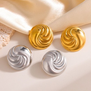 Pendientes de Acero Inoxidable Dorado con Diseño de Sol, Joyería de Moda, Círculo Geométrico Simple, Pendientes Redondos Chapados en Oro para Mujer - Product Image 1
