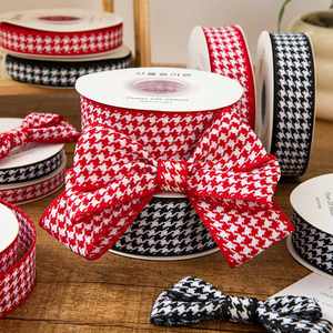 Ruban imprimé à motif pied-de-poule bicolore 100 % polyester écologique avec feuille d'argent – Accessoire pour cheveux DIY style nœud, 10 yards, double face - Product Image 2