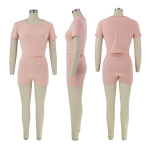 Viviblook ASST78 Ensemble deux pièces d'été pour femmes, couleur unie, décontracté, short et motard Ensemble 2 pièces pour femmes - Product Image 3