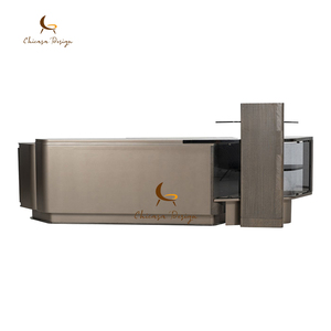 Luxury Living Room Storage Cabinet Asymmetrical Slant Cut Wood Veneer <b>TV</b> Stand with Glass - Product Image 3