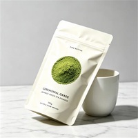 Sachet d'emballage pour matcha avec impression de logo personnalisé, finition mate blanche, pochette Doypack autoportante avec fermeture éclair