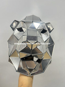 Máscara de Cabeza de León de Espejo de Bajo Poligonalismo, Máscara de <span class=keywords><strong>Animal</strong></span> de Espejo Facetado Hecha a Mano para Espectáculos de DJ en Discotecas - Product Image 2
