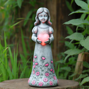 Estatua de Ángel resina personalizada estatuilla de niña Ángel blanco puro con luces Led solares en forma de corazón decoración del hogar - Product Image 3