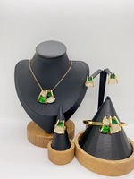 Parure de bijoux 4 pièces en acier inoxydable 316L pour femme, couleur or, avec zircon jaune pêche, collier, bracelet, bague et boucles d'oreilles, design cage, cadeau