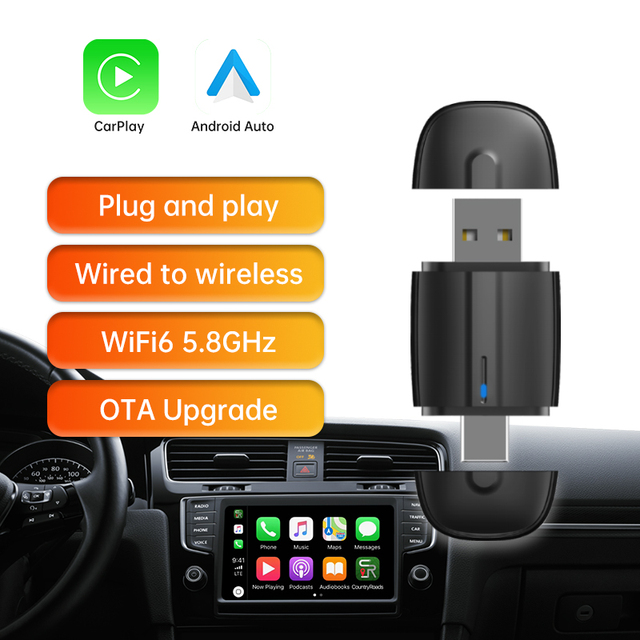 Dual Port USB CarPlay Adapter Universal Wired to Wireless Auto Dongle with CarPlay & Android Vehicle Dongle