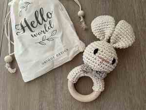 Custom Carved <b>Name</b> Crochet Wooden Rattle Set for Newborns Cross-Border Explosions Baby Gift Box Nipple <b>Chain</b> Blanket Back School - Product Image 5