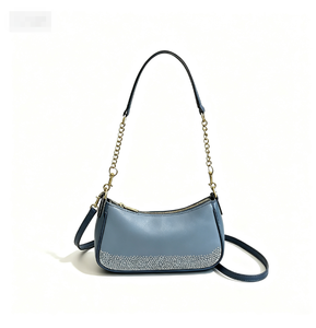 Bolso cruzado de piel sintética azul para mujer con correa de cadena y ribete de diamantes de imitación, bolso de mensajero de moda para uso diario en todas las estaciones - Product Image 5