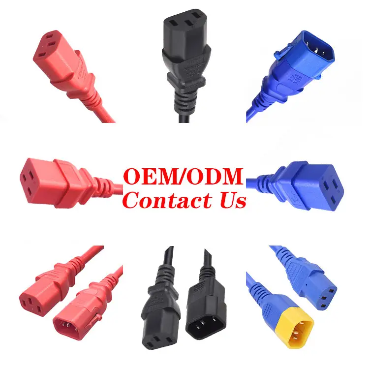 Wholesale High Quality IEC C13 C14 C19 C20 C21 18/16/14AWG Blue/Red/Black Connector Power Cord