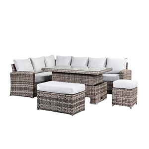 Conjunto de Muebles de Jardín de Ratán y Hormigón para Exteriores, Sofá Rectangular Reclinable, Mesa y Sillón de Ratán para Balcón, Restaurante o Cafetería - Product Image 1