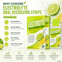 Bandes électrolytiques orales à dissolution rapide OEM ODM saveur citron vert et citron, favorisent la récupération fonctionnelle musculaire, complément alimentaire à marque privée