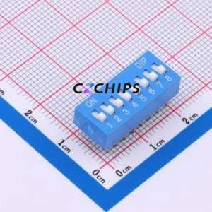 DS-8-B-T DIP Switch Through hole Component (THT),P=2.54mm Switch Flat Toggle, Raised Type Single Pole Single Throw 8 2.54mm - Product Image 1