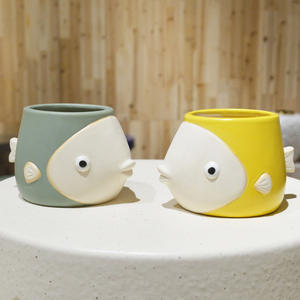 Home and Garden Decoration Accessory Planters and <strong>Pot</strong> Lovely Kissing <strong>Fish</strong> Ceramic Flower <strong>Pots</strong> - Product Image 2