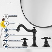 Robinet de lavabo de salle de bain classique noir mat en laiton, à poser sur le comptoir, à 2 poignées, 3 trous, avec cartouche céramique, écart de 8 pouces, Pop-Up
