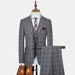 Vente en gros Blazers <span class=keywords><strong>gris</strong></span> pour hommes Usine 3 pièces prêt à expédier Costumes d'affaires formels de haute qualité - Product Image 3