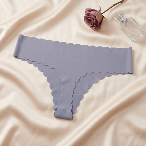 Ladies Ribbed <b>Seamless</b> <b>Thong</b> Underwear Scalloped Edge Solid Color Invisible Women Panties Comfort Sports Yoga Underpants OEM ODM - Product Image 3