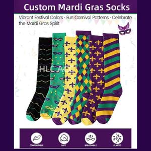 HLC Mardi Gras Slouchy Socken mit individuellen Streifen, Winter-Beinwärmer, Crew-Socken für Karnevalsparty-Kostümzubehör - Product Image 5