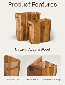 Wooden Waste Basket for Bedroom Small Wooden <strong>Trash</strong> <strong>Can</strong> for Bathroom Rustic Bathroom Decor Waste Paper Basket with Handle - Product Image 2