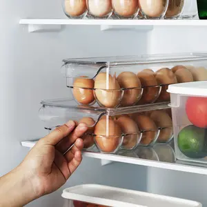 環境にやさしいプラスチック製の卵トレイPETスタッカブルフリーザーエッグオーガナイザー蓋付き卵収納ボックス