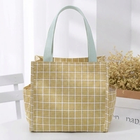 Sac fourre-tout imperméable à carreaux et fleurs, capacité moyenne, doublure TC, taille personnalisée, pour les trajets quotidiens, sac à lunch, usage quotidien