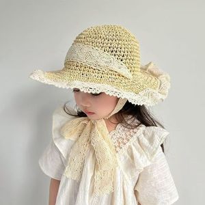 Xi Boyu Sombrero de paja para niños, color beige, con encaje, protección solar, sombrero de playa de verano para niñas de 1 a 6 años - Product Image 1