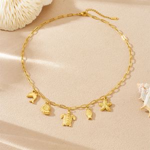 Ocean Life Series Gold Plated Pendant Chain Stainless Steel Turtle Starfish Dolphin Fish Charm Necklace Gift - Product Image 3