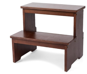 Sgabello in Legno Robusto, Sgabello a 2 Livelli Marrone con Piattaforme Larghe per Letti Alti e Armadi - Product Image 1