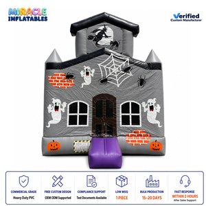 Casa Gonfiabile per Bambini a Tema Halloween con Scivolo Viola, Fantasma, Zucca, Ragno e Strega per le Festività - Product Image 1